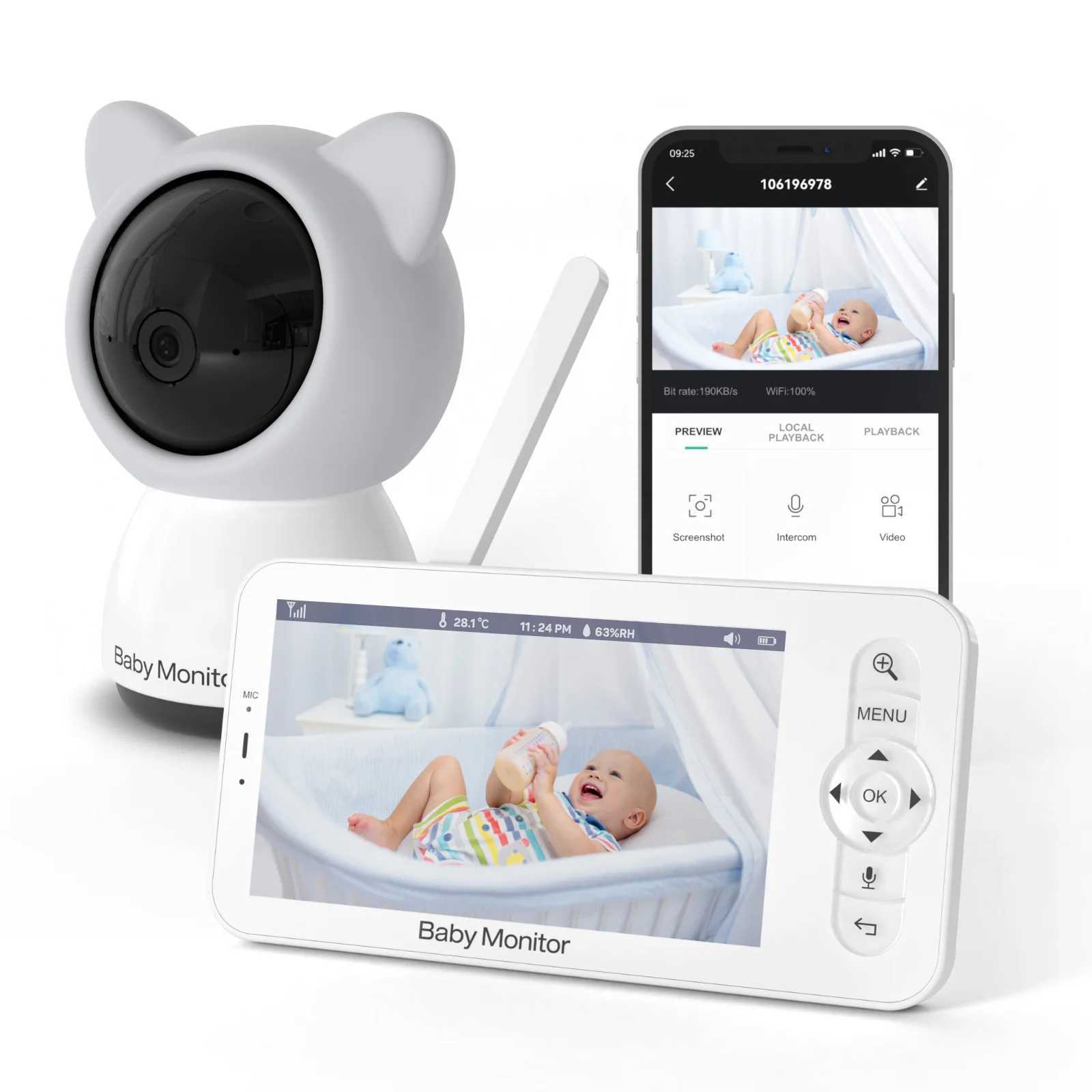 Wifi Baby Monitor Babyphone Video Baby Camera Bebe Nanny HD 5 Inch LCD Mobile Phone APP Control PTZ Lullabies For New Born J251121