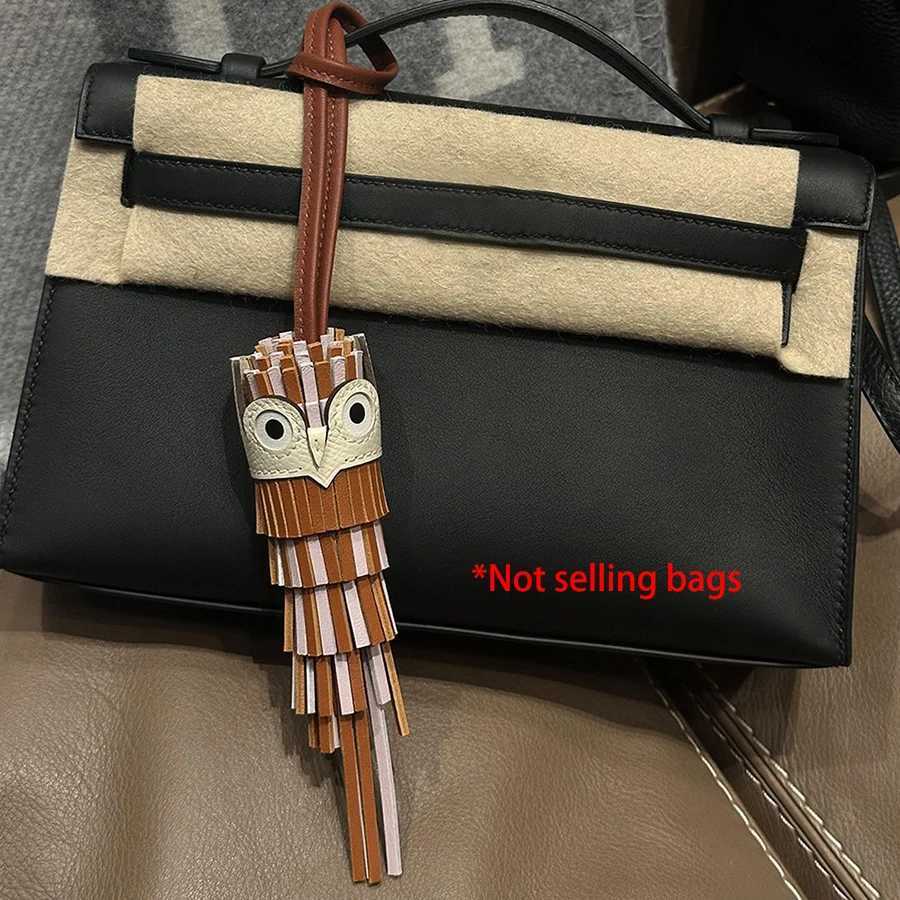New Cowhide Handsewn Tassel Owl Bag Charm Chouette Genuine Leather Bag Pandent Keychain Bag Accessories J251121
