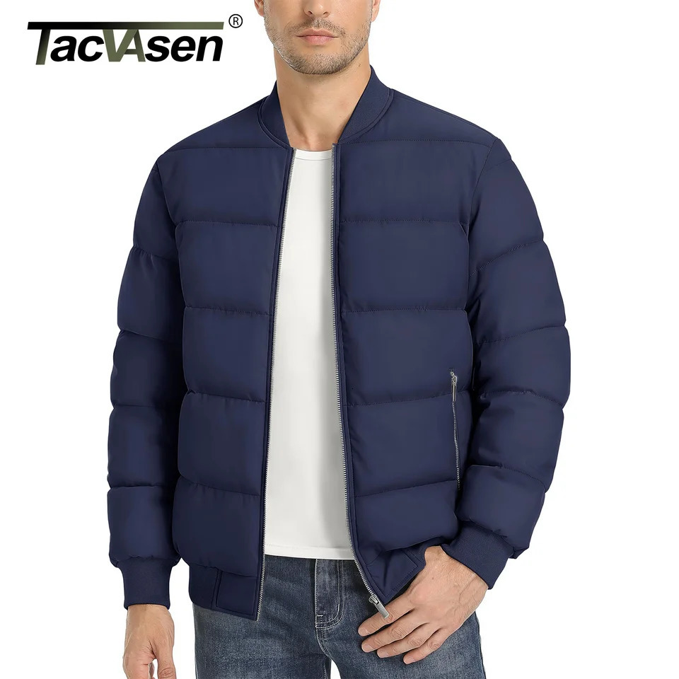 TACVASEN Winter Padded Puffer Jacket Mens Full Zip Quilted Bomber Jackets Zipper Pockets Casual Warm Coats Outwear Windbreaker 251028CJ