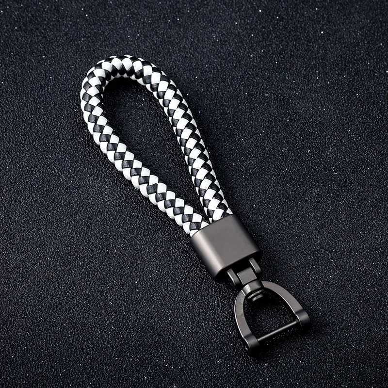 HighGrade Hand Woven Leather Car Keychain 360 Degree Rotating Horseshoe Buckle Key Rings Leather Lanyard Key Chain Accessories W251021