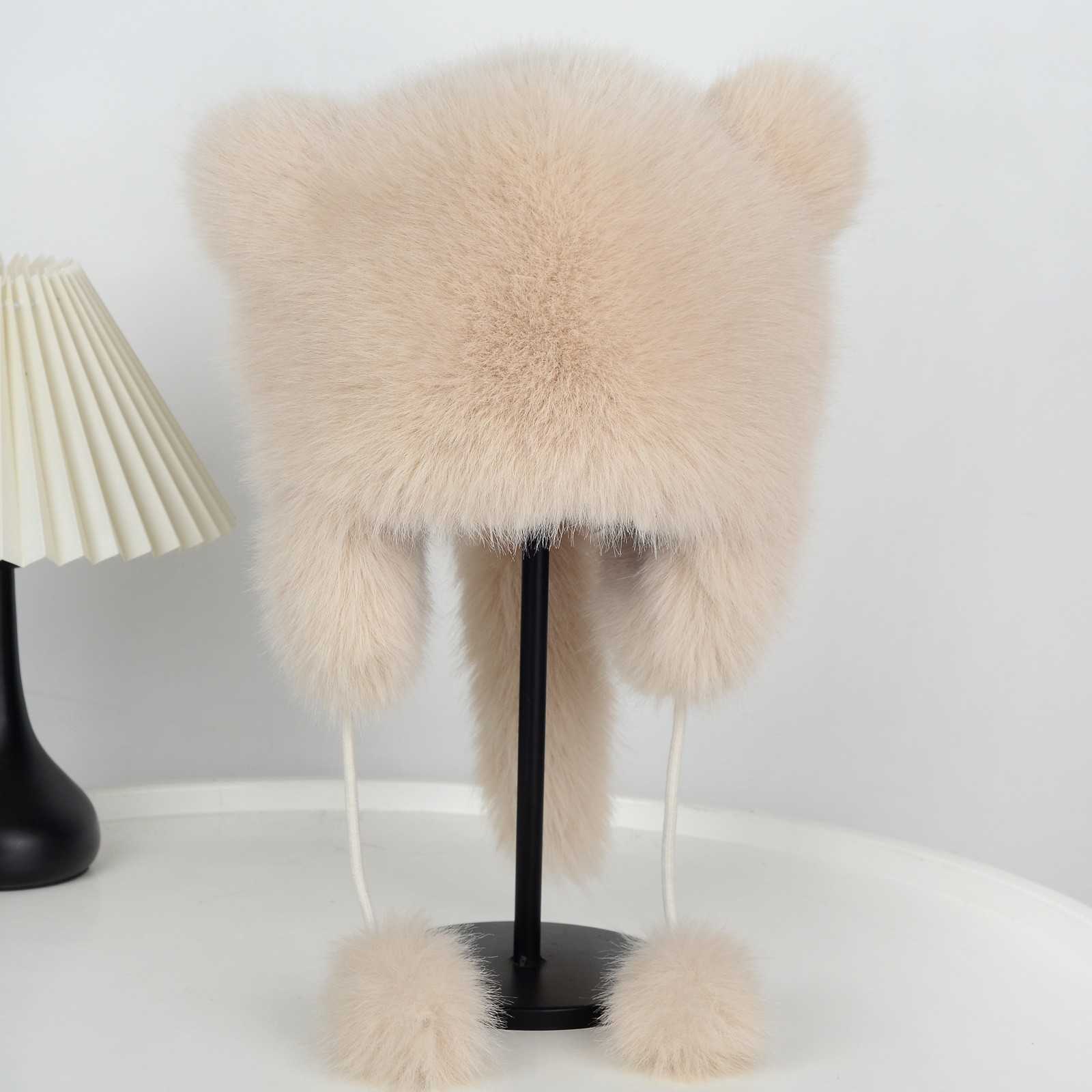 Little Raccoon Hat Fox Fur Winter Thickened Warm Princess Hat Fashion Ear Protection Hat Little Raccoon Plush Hat H251020