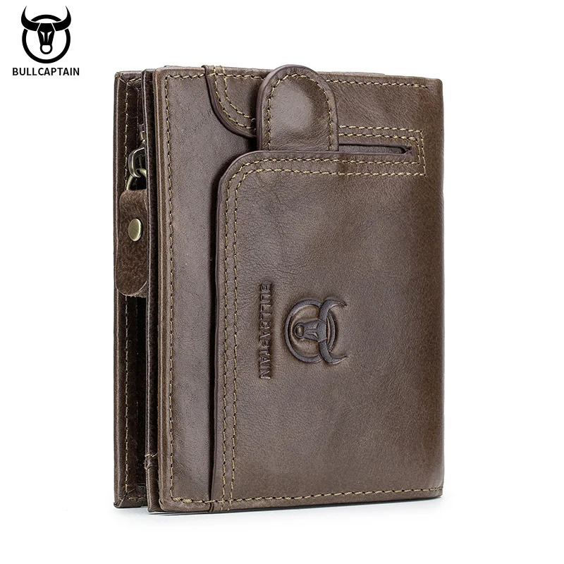 BULLCAPTAIN 100 Genuine Leather Mens Rfid Wallet Multifunctional Storage Bag Coin Purse Wallet Card Case 251013