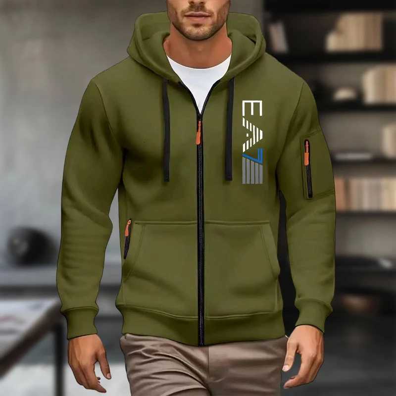 FallWinter Bestselling Casual Fashion Mens HighQualit Solid Color Zippered Sweatshirt Thick Long Sleeve Hooded W251021