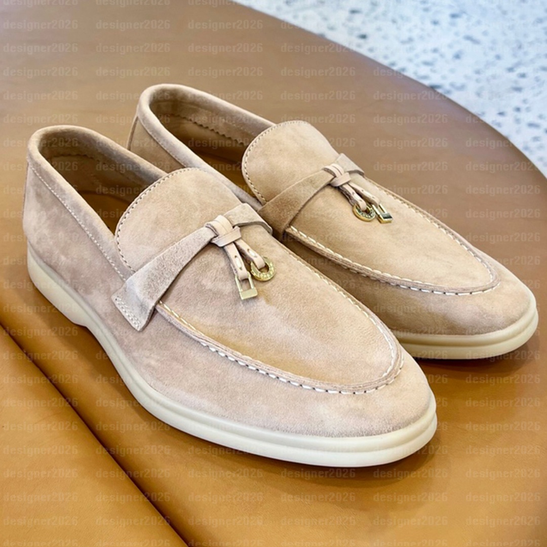 Designer Dress Shoes Men Women Loafers shoes Summer Walk Charms Real Suede Sandals Macaroon Luxe Flat Mules Casual Shoes Leather Slip Luxury Tassel Pantoufles