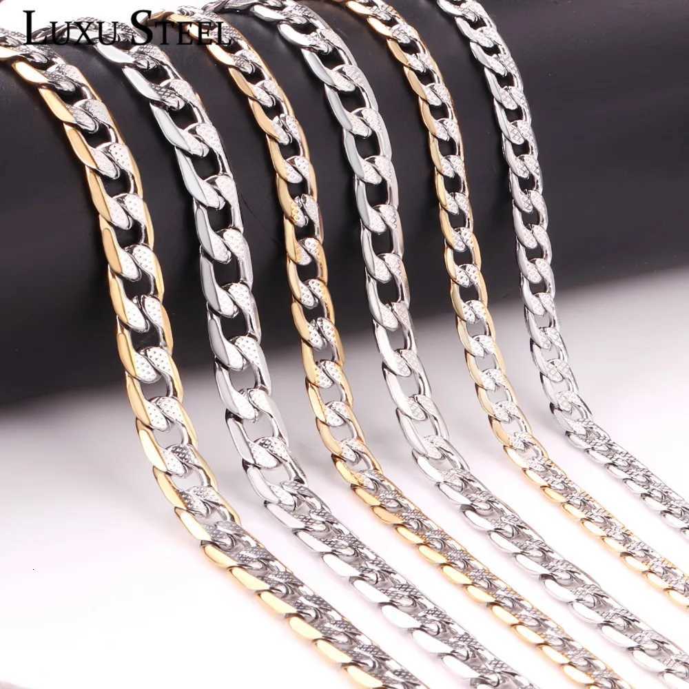 LUXUSTEEL Silver Color Cuban Curb Chains For Women Men Stainless Steel Necklace 6mm8mm10mm Mixed Long Necklaces Punk JewelryXJ251018
