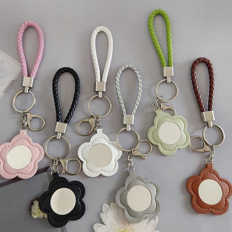 Creative Pu Leather Floral Mirror Keychain Portable Makeup Bag Pendant Handbag Decorations Hanging Ornament Car Trinket Gift W251021