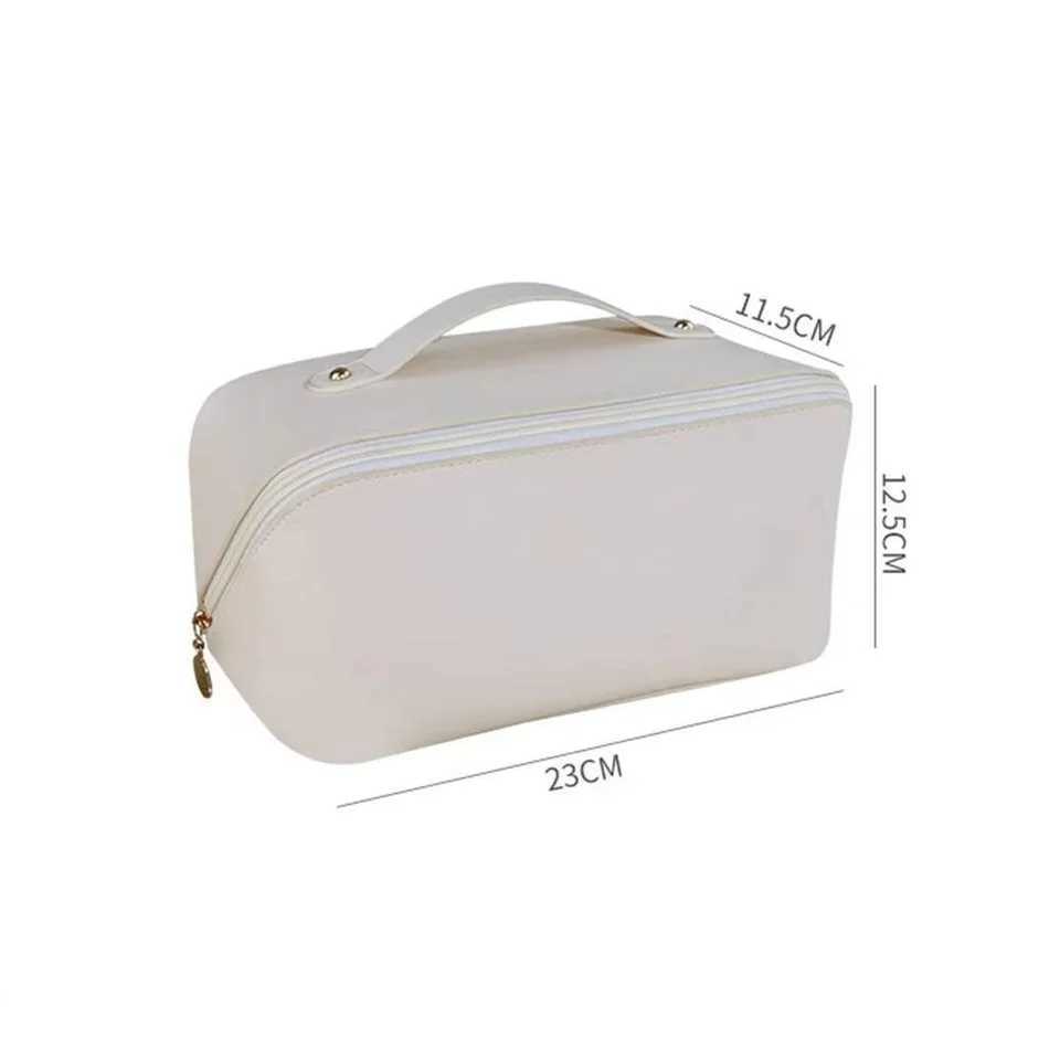 Customized Personalized Leather Square Cosmetic Bag Beauty Skin Care Large Capacity High Quality Portable Handheld Cosmetic CaseW251021