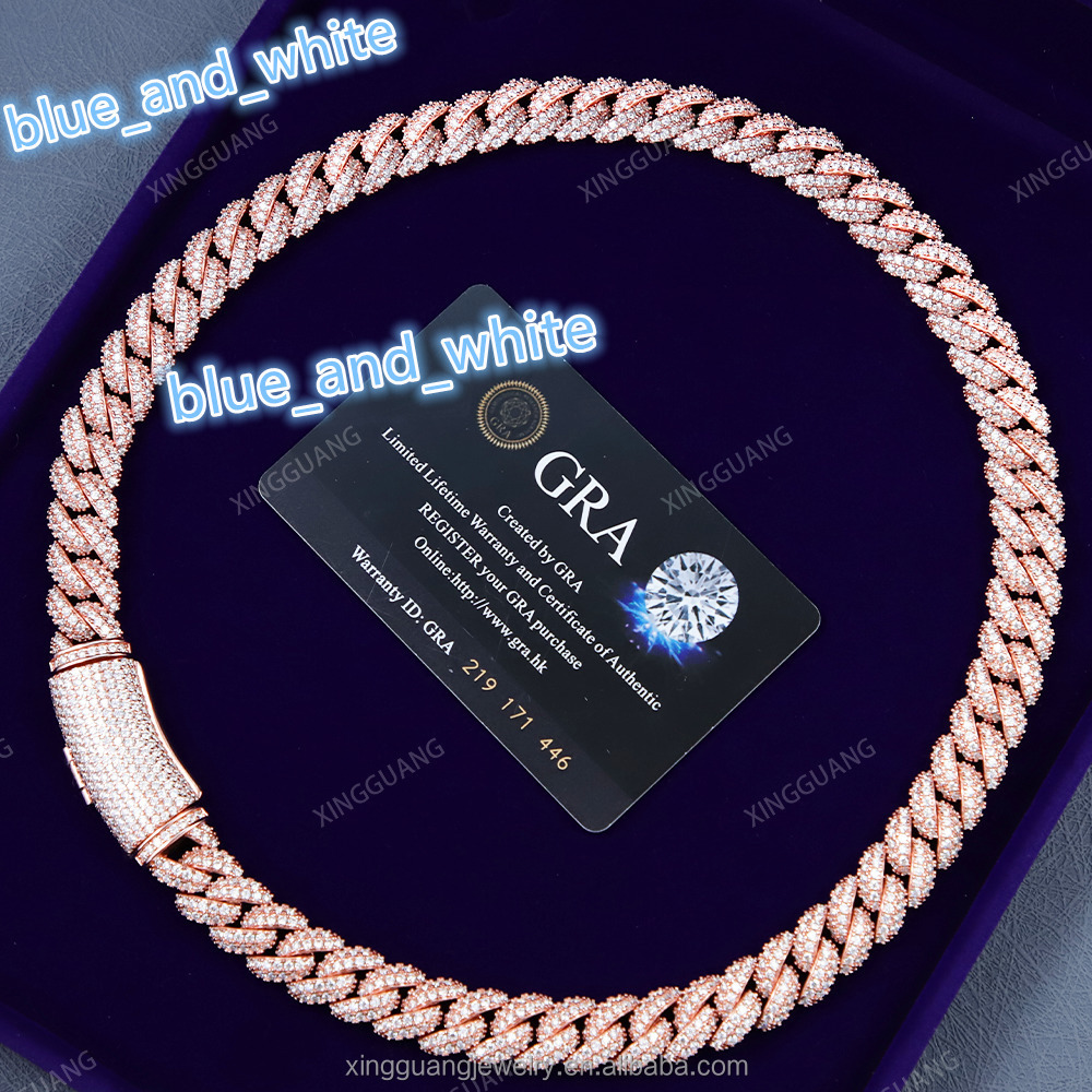 RTS 13mm Wide Iced Out GRA VVS Diamond Chain GRA Moissanite 925 Silver Gold Plated Fine Jewelry Hiphop Necklace Bracelet