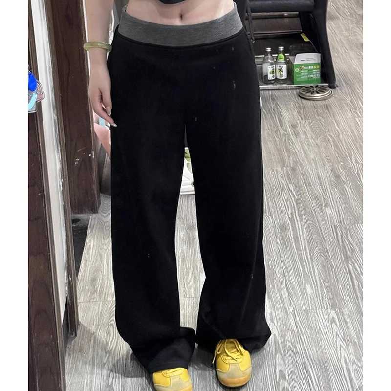 2024 Women Autumn Lazy Style Casual High Waisted Sweatpants Lady Chic Designer Korean Version Outside Daily Wide Leg TrousersT251022