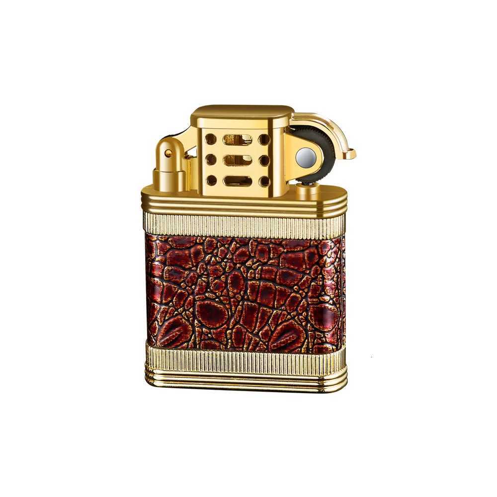 New Transparent Window Retro Grinding Wheel Lighter Alloy High Quty Light Luxury Leather Pattern Cigarette Lighter C251022