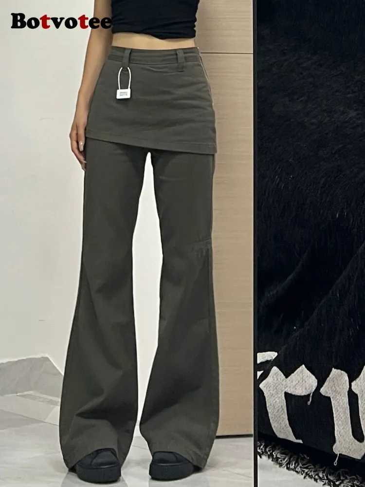 Botvotee Fake TwoPiece Plussize Wide Leg Jeans for Women 2025 New Y2k Fashion Streetwear High Waisted Flare Denim PantsT251022