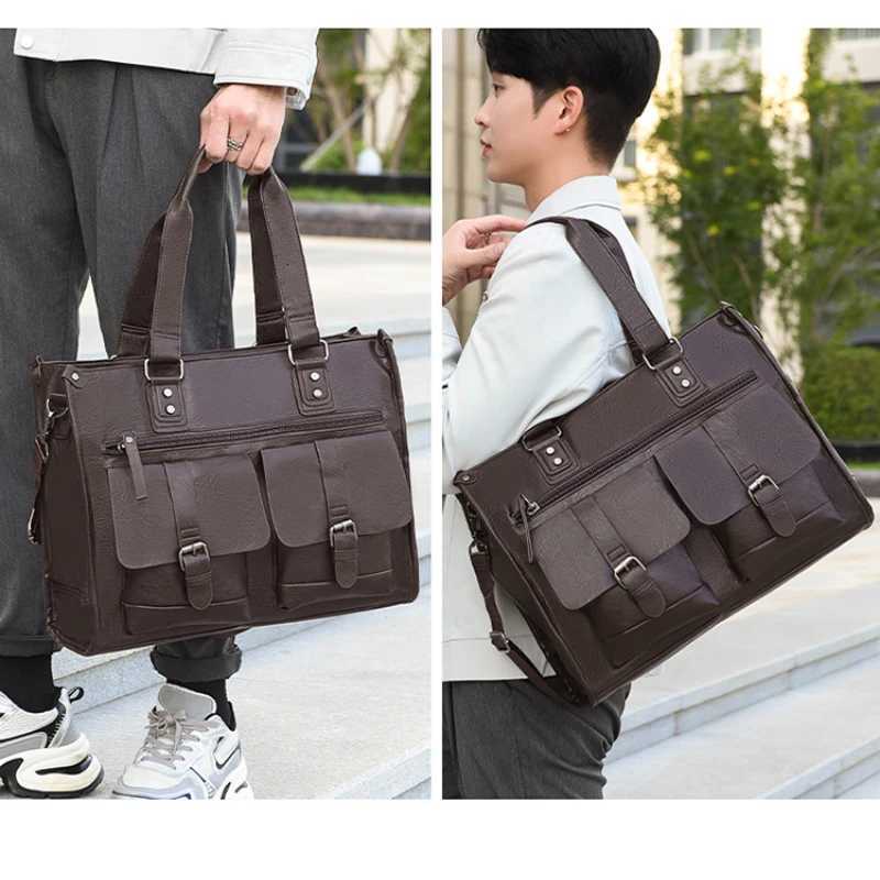 Luxury Design Man Business Briefcase Bag Men Office Multiple Pockets 133inch Laptop Handbags PU Leather Messenger Shoulder Bag W251022