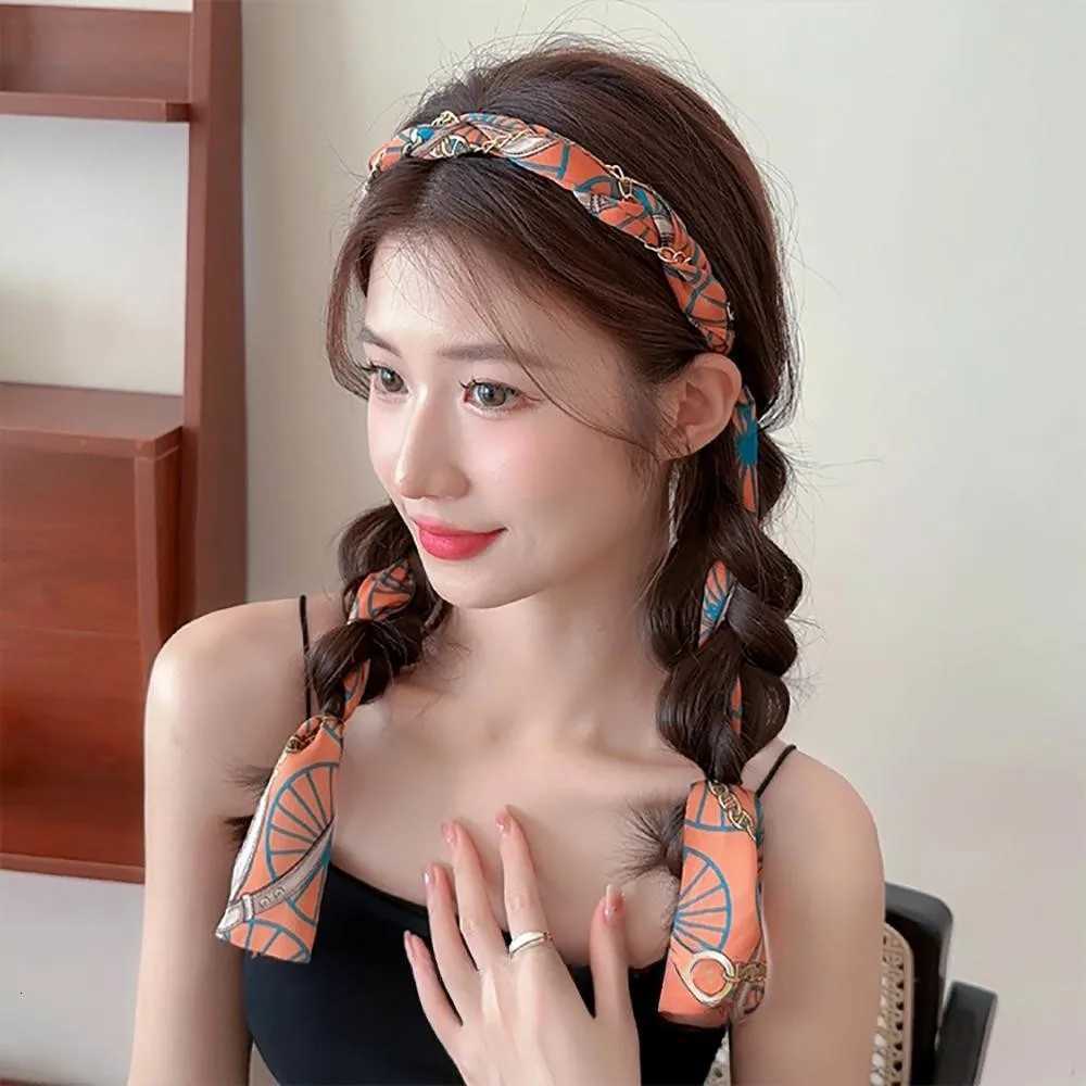 Long Colorful Printed Ribbon Headband for Women Fashion Ribbon Braided HairTied Hairband Headwear Female Hair Accessories V251022