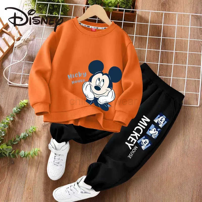Disney Autumn Baby Girl Boy Clothes Set Children Mickey Printing Sweatshirt Top and Pants Bottom Two Piece Suit Cotton Tracksuit H2510221
