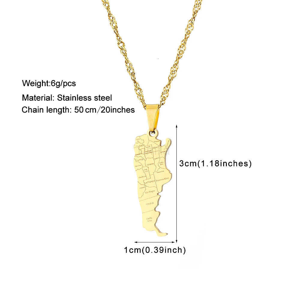Fashion Argentina Map City Pendant Necklace Stainless Steel Men Women Gold Color Ethnic Maps Jewelry Gift U251022