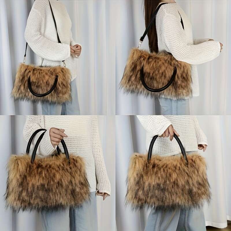 Women's Faux Mink Fur Plush Handbags, Available In Five Colors Ideal Gifts For Girlfriends Mothers High-End Fashionable Tote Crossbody Bags, And 