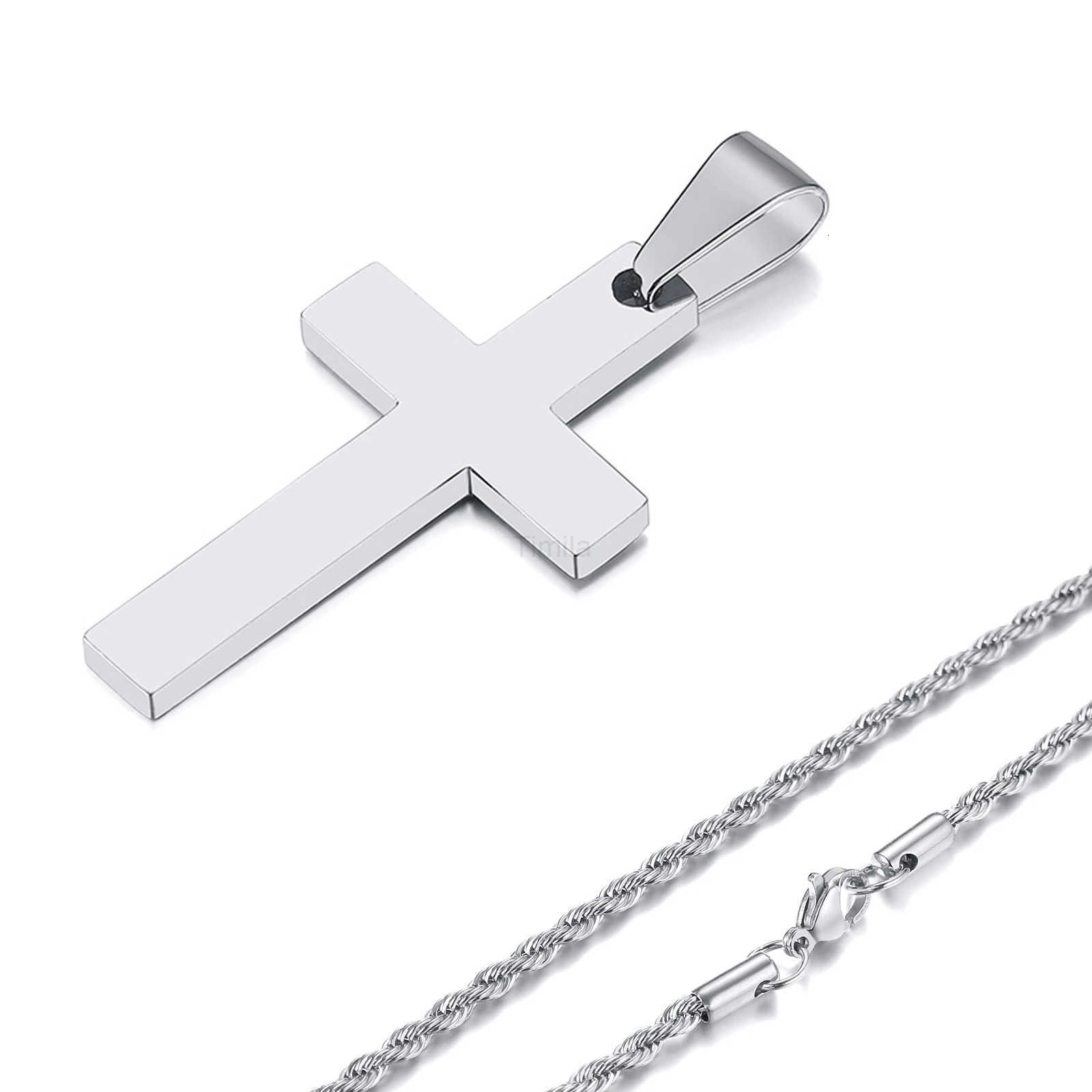 Waterproof Cross Necklaces for Men Male Gifts Jewelry Anti Allergy Stainless Steel Plain Cross Pendant with Rope Chain U251022