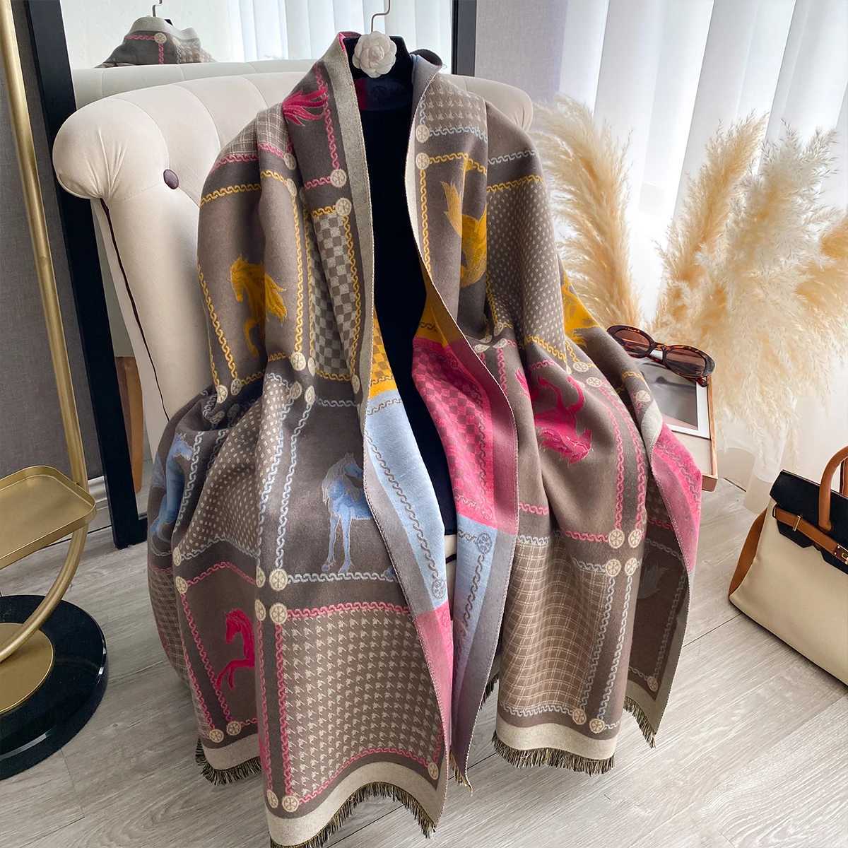 New Women Imitation Cashmere Two Sided Print Scarf Soft Warm Shawl Autumn Winter Coldproof Windproof BlanketJ2511291