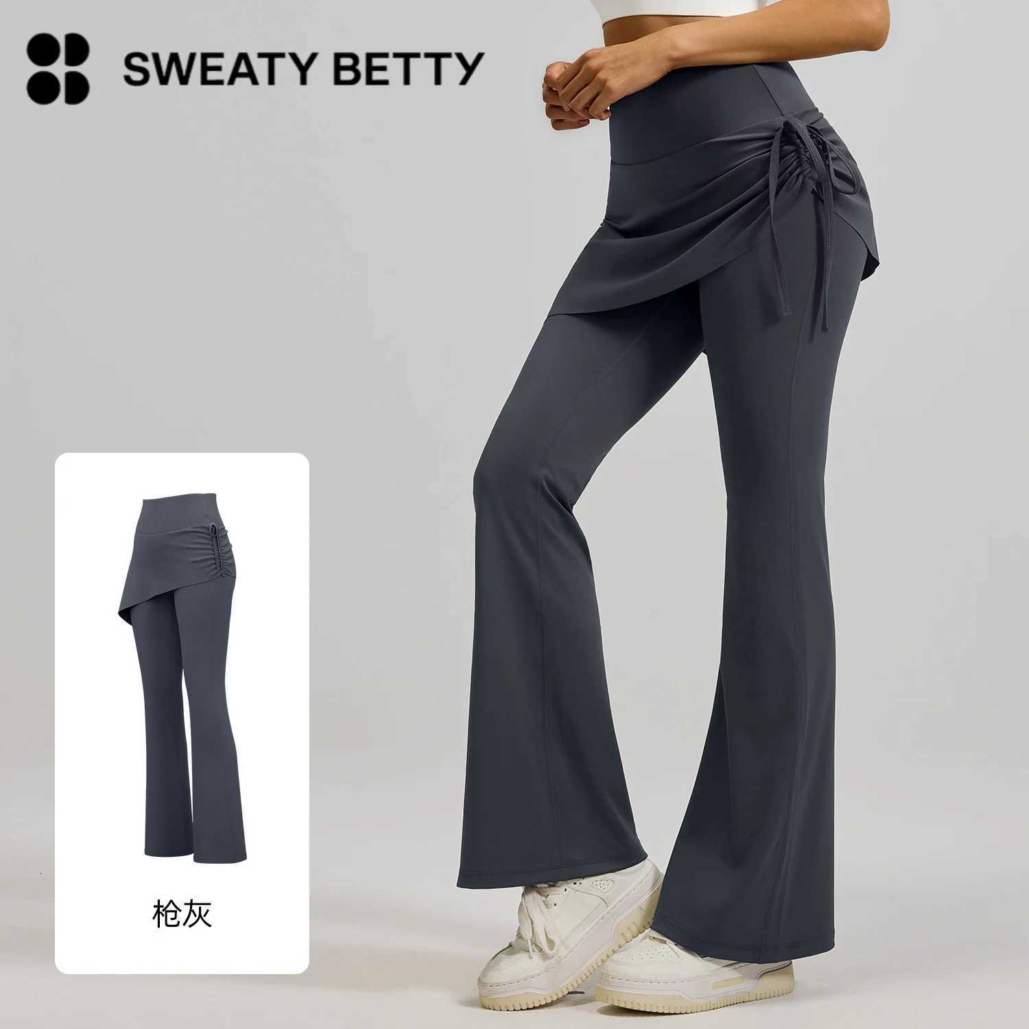 2025 Sweaty Betty Brand New Pleated Flared Skirt Pants Fake Two High Waisted Lifting Buttocks Micro Flared Yoga Pants for WomenT251022