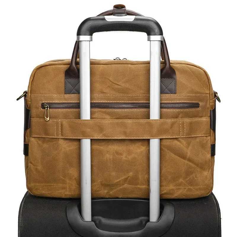 M598 Portable Briefcase Men Canvas with Crazy Horse Leather Retro Shoulder Crossbody Outdoor Travel Messeage Computer Bag W251022