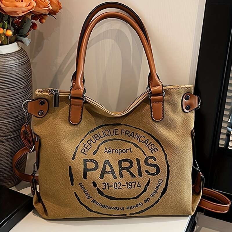 Vintage Paris Shoulder Bag, Retro Crossbody Bag Removable Strap, Lightweight Casual Fashion Tote For High School And College Students, Daily Commute W
