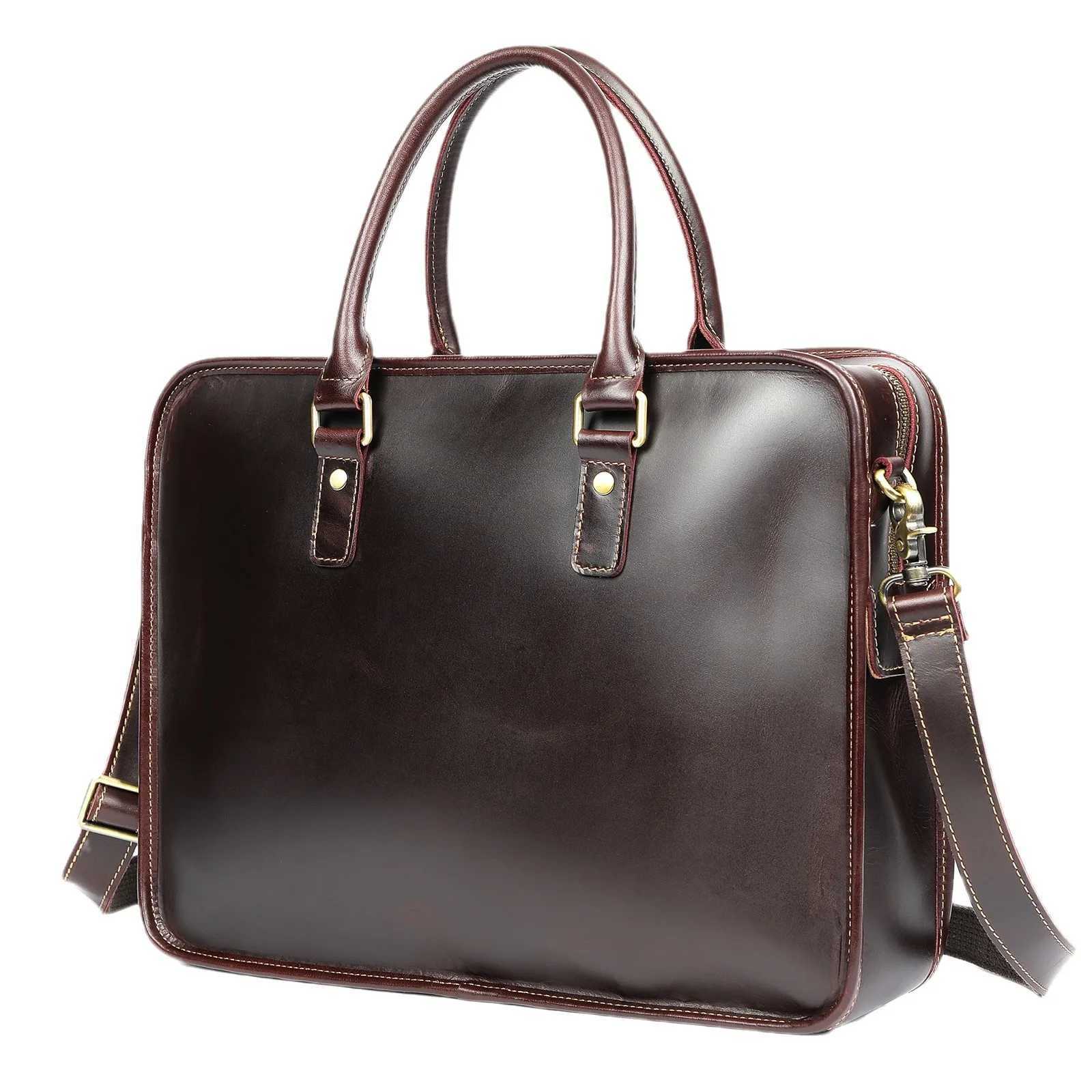 Mens Briefcase Leather Laptop Bag Top Layer Cowhide Casual Handbag 14 Inch Business Shoulder Bag Messenger Bag W251022
