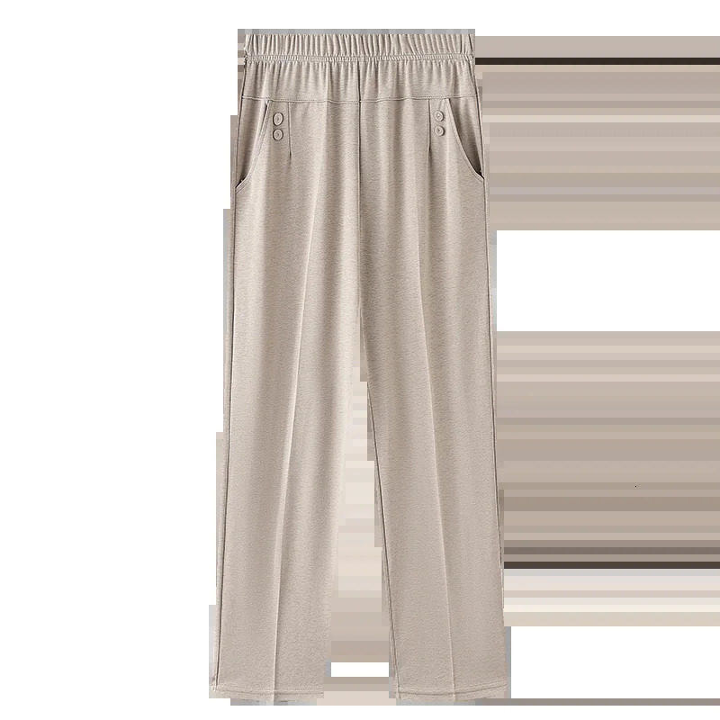Summer Thin Breathable Elastic Pants 8XL Womens Solid Color High Waisted Loose Casual Pants Middleaged Elastic straight leg 251022
