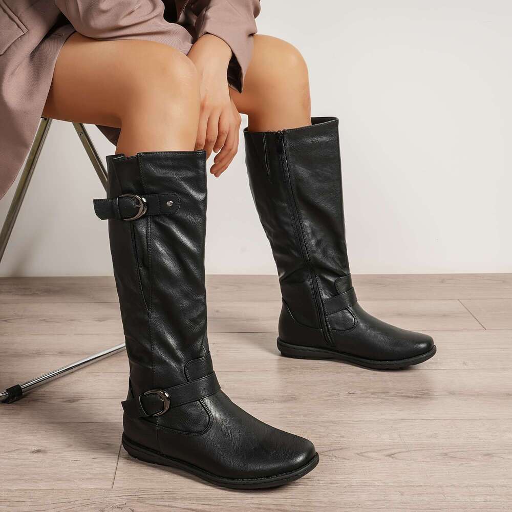 Wide Calf High Boots, Fashion Faux Fur-Lined Autumn Winter Durablecomfortable Versatile Style Knee Length Women's Boots