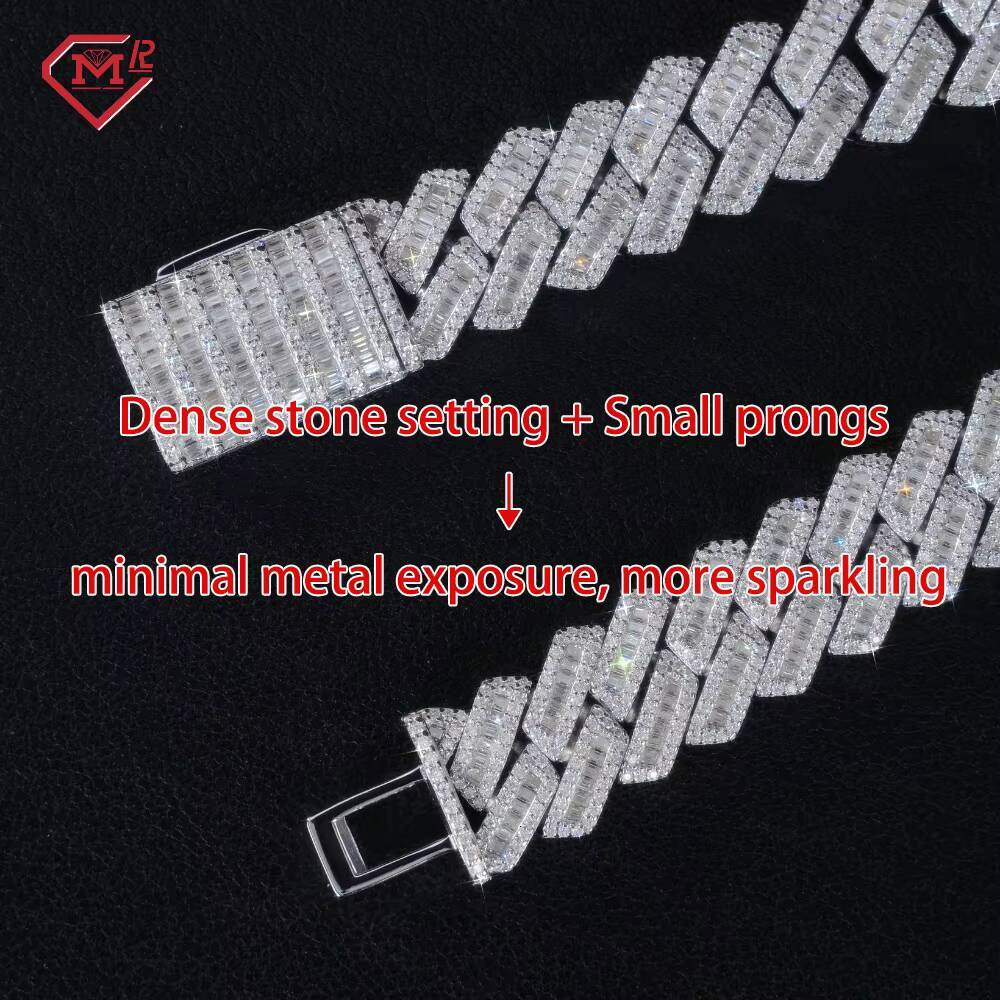 In Stock 15mm Moissanite Cuban Link Chain Hiphop Jewelry 925 Silver Vvs Iced Out Moissanite Cuban