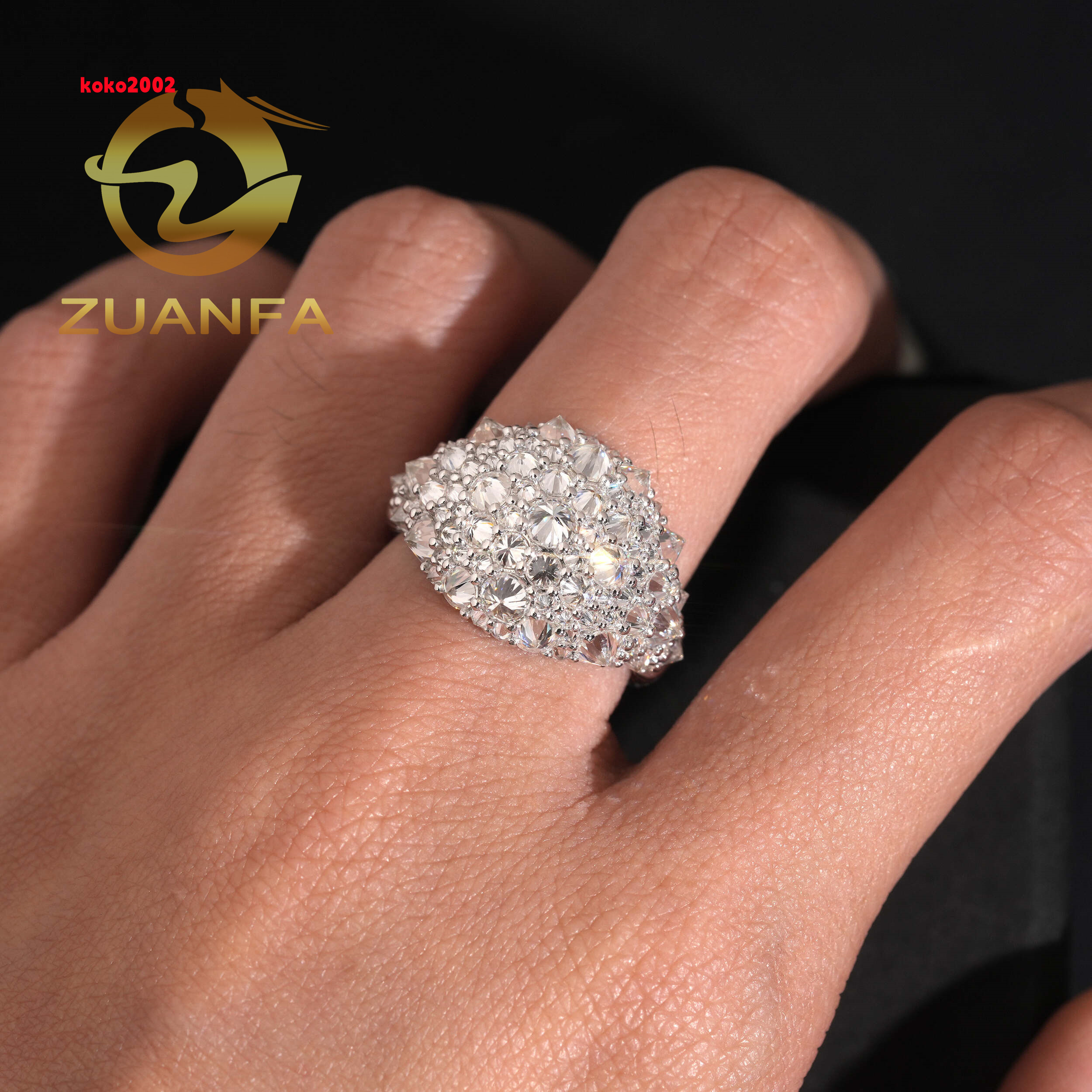 Custom Men Diamond Ring Iced Out Jewelry Moissanite Hip Hop Ring 925 Sterling Silver Reverse Setting Men Moissanite Ring