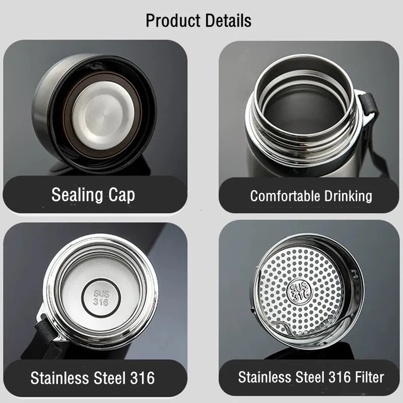 600ML1000ML1500ML Double Stainless Steel 316 Flask With Filter Portable Coffee Tea Thermal Bottle Travel Tumbler 251018 W260226
