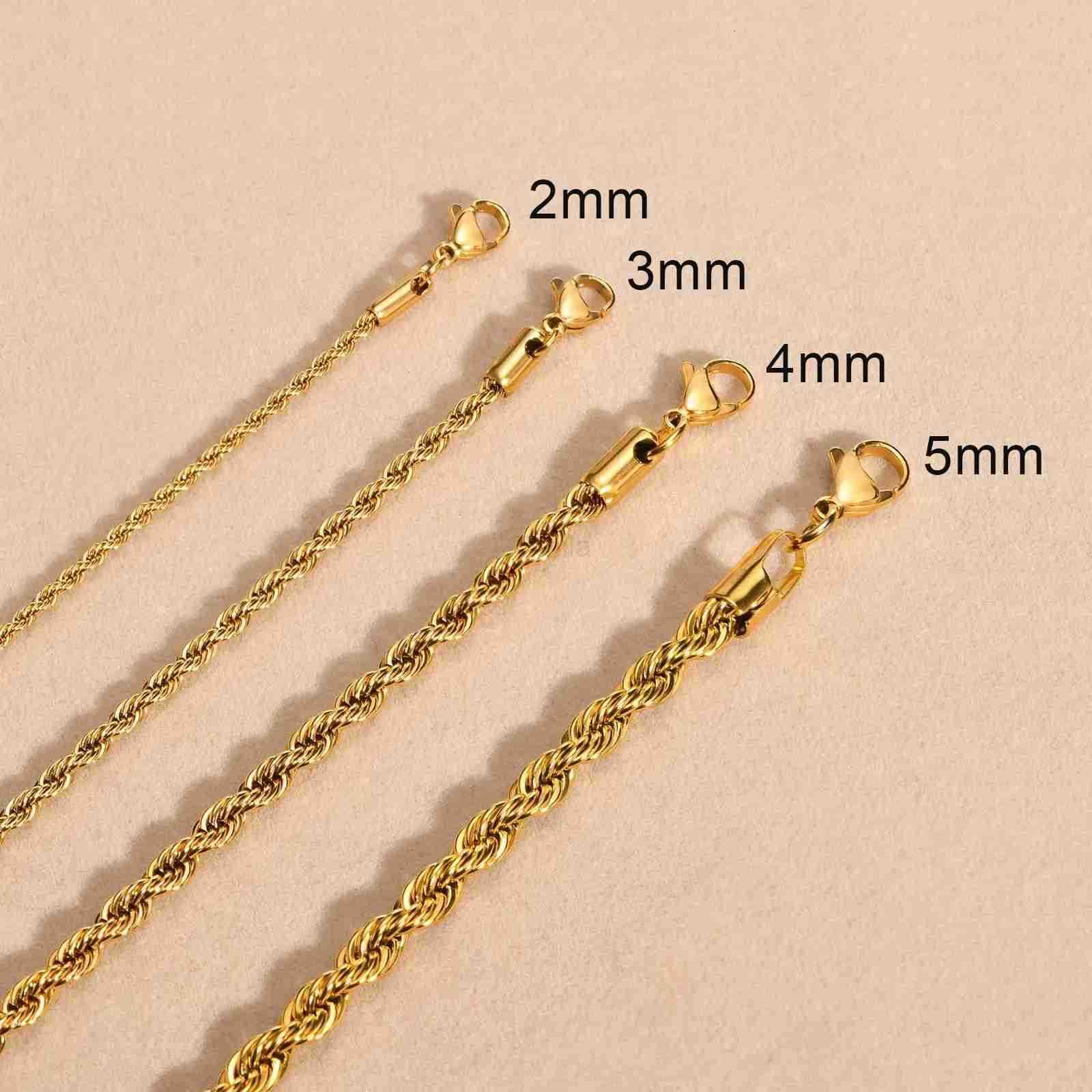 Vnox Dainty Gold Color Rope Chain Necklaces for Women MenChic Twisted Collar Waterproof Stainless Steel Link 2345mm Width U251022