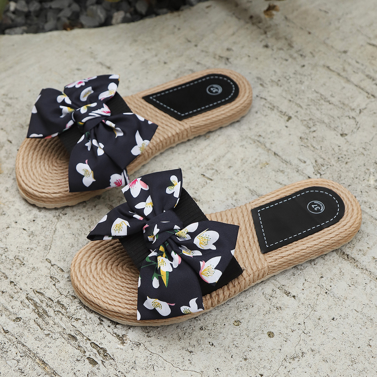 jifffly women shoes New Indoor Casual Comfortable Lightweight Home Slippers Linen Bowknot Flat Non-slip Sandals Lightweight Flat No Tired Feet