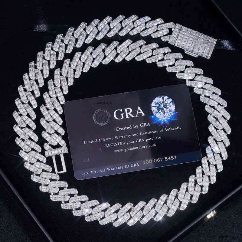 Rappers Design Hip Hop Jewelry Sterling Sier VVS Moissanite Dia 2 Rows Baguette Cuban Link Chain