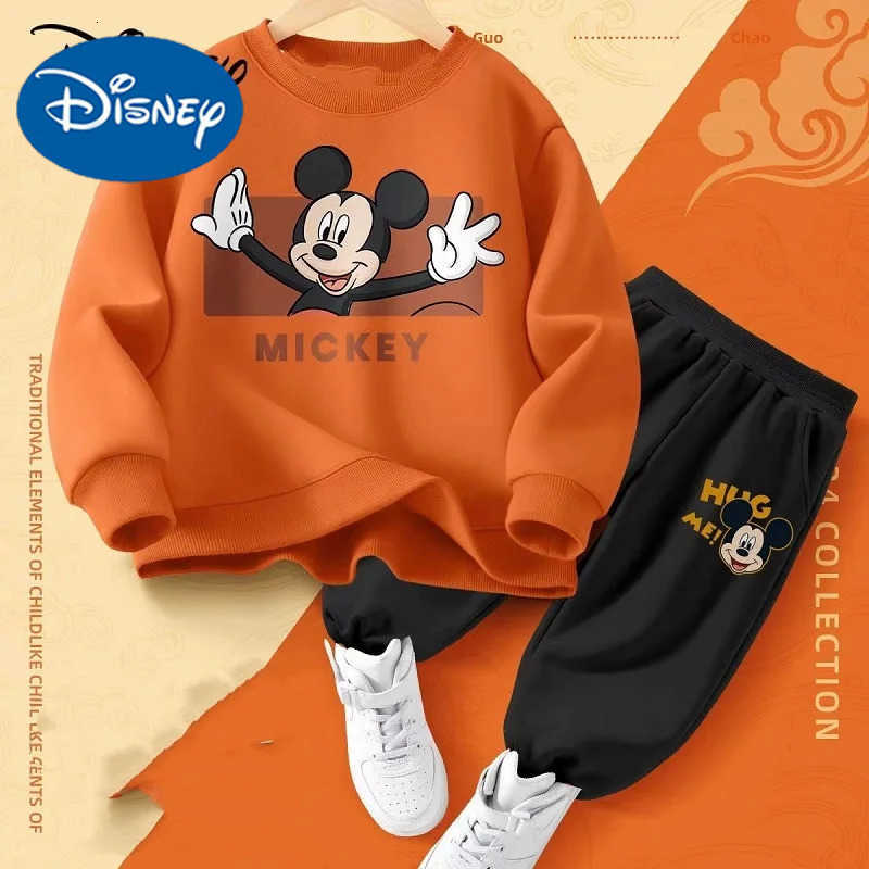 Disney Autumn Baby Girl Boy Clothes Set Children Mickey Printing Sweatshirt Top and Pants Bottom 2Pcs Suit Kid Cotton Tracksuit H25102211