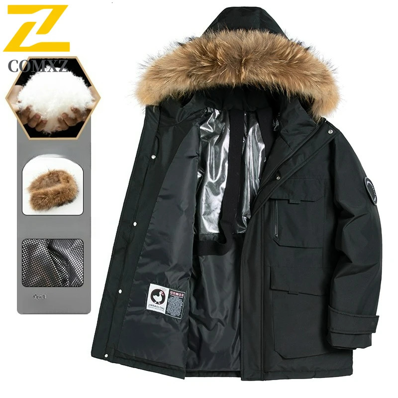 COMXZ Premium Men Down Jacket Detachable Fur Collar Outdoor Sport Warm Parka Fashion Daily Casual Windproof Winter Puffer Coat 251020