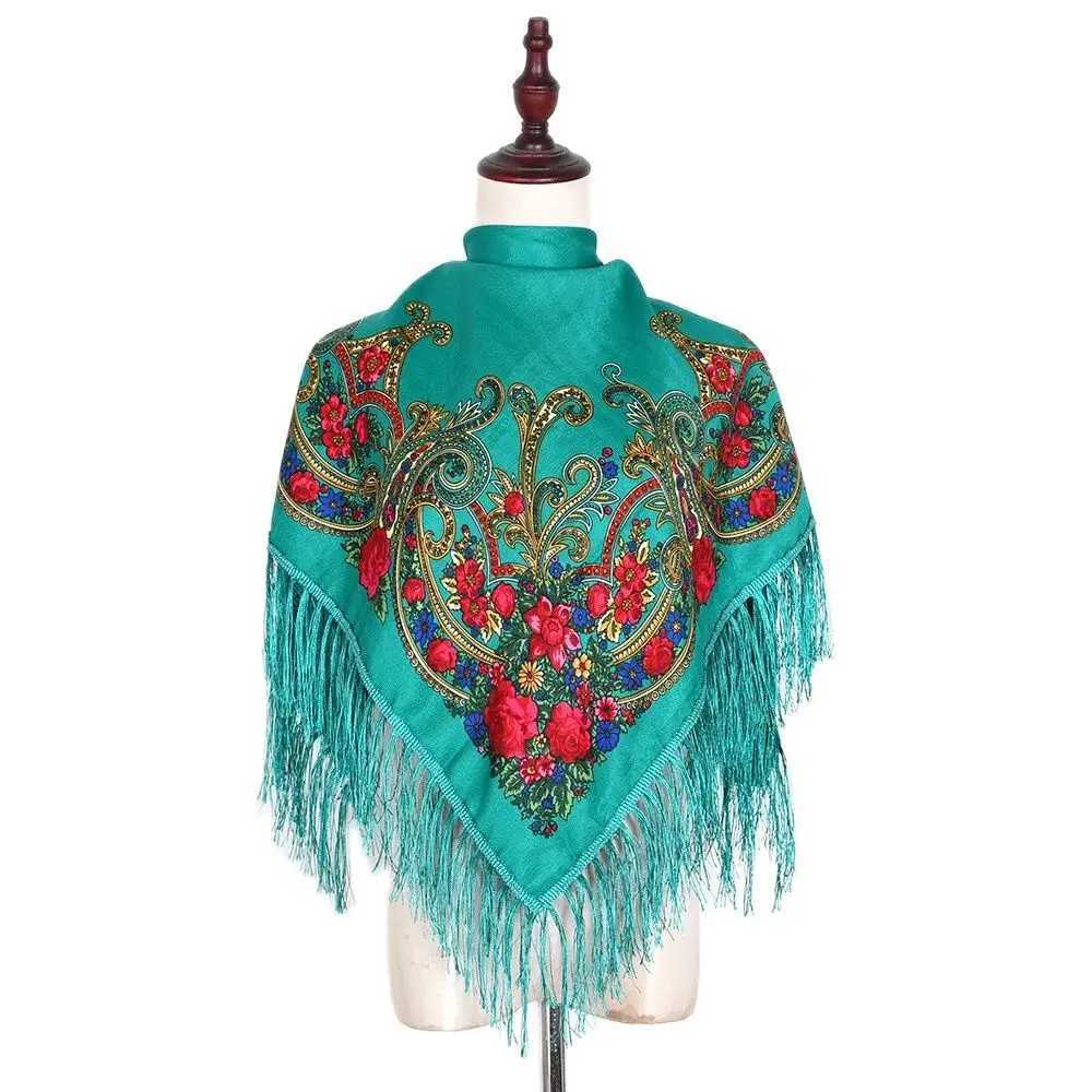 Russian Square Scarf Traditional Ukrainian Shawls Women Luxury Floral Print Fringed Bandana Spanish Ethnic Style Head Wraps J251118