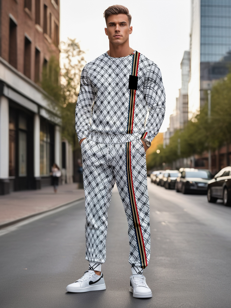 Men's Brown Knitted Cotton Blend Long Sleeve Round Neck Sweatshirt Ankle-Length Casual Comfortable Outdoor Wear T-Shirt - YLWY00176