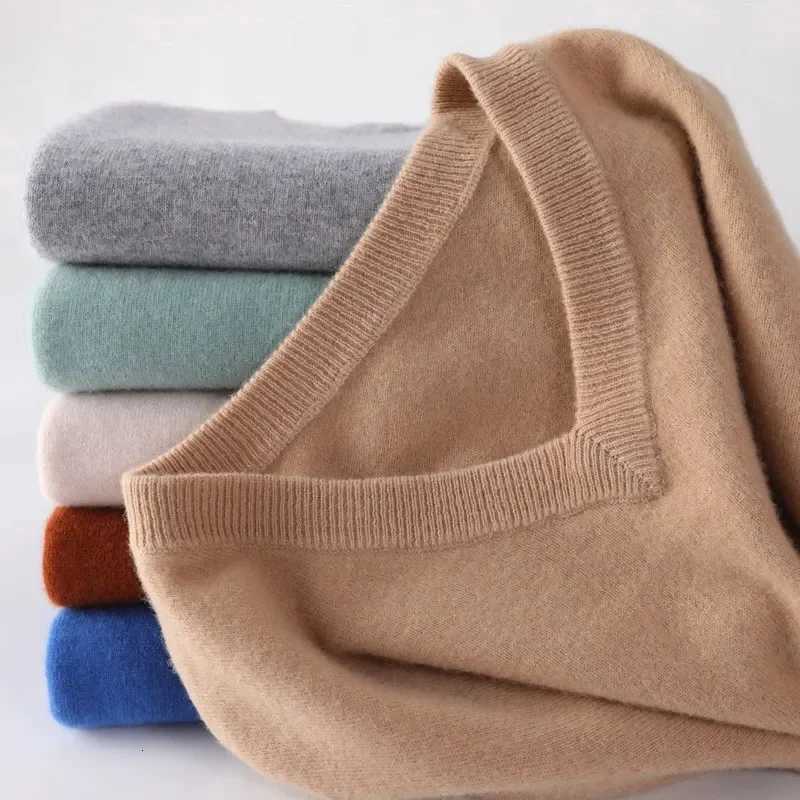 Mens Wool Warm Pullovers Sweater VNeck Knit Winter Fit Tops Male Cashmere Knitwear Jumpers Bottoming Shirt Plus Size 5XLXJ251022