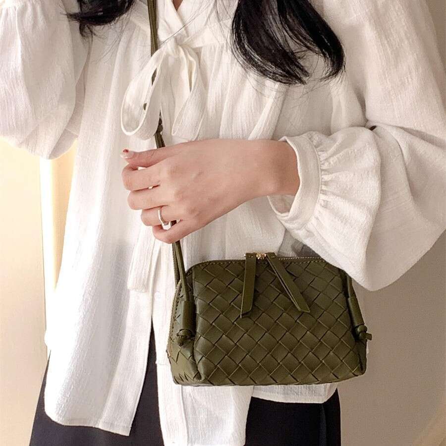 New Single Shoulder Crossbody Summer Versatile Small Square Double Zipper Textured Woven Bag For Women B5