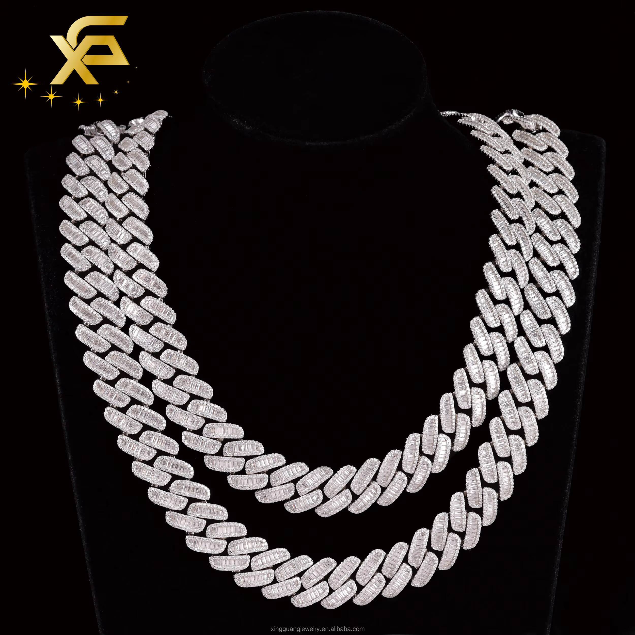 Round Moissanite Cuban Lidynamic Chain 18MM Baguette Diamond Cuban Necklace 925 Silver Hip Hop Iced Out Cuban Chains