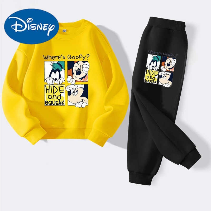 Disney New Autumn Childrens Hoodies Sets Anime Mickey Boys Pullover and Long Pants Two Piece Set Kids Casual Thin Tracksuit H251022