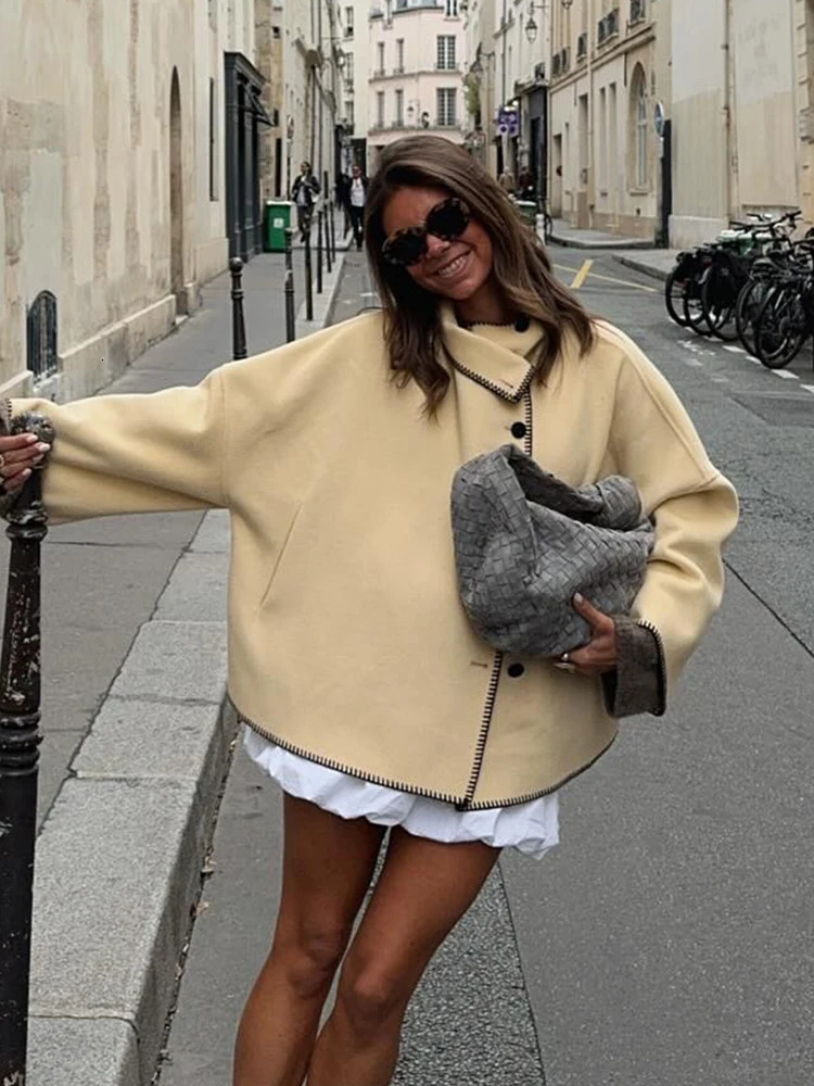 HH Woman Autumn Fashion Loose Coat Women Casual Long Sleeve Turtleneck SingleBreasted Decorate Solid Street Style Jackets 251021