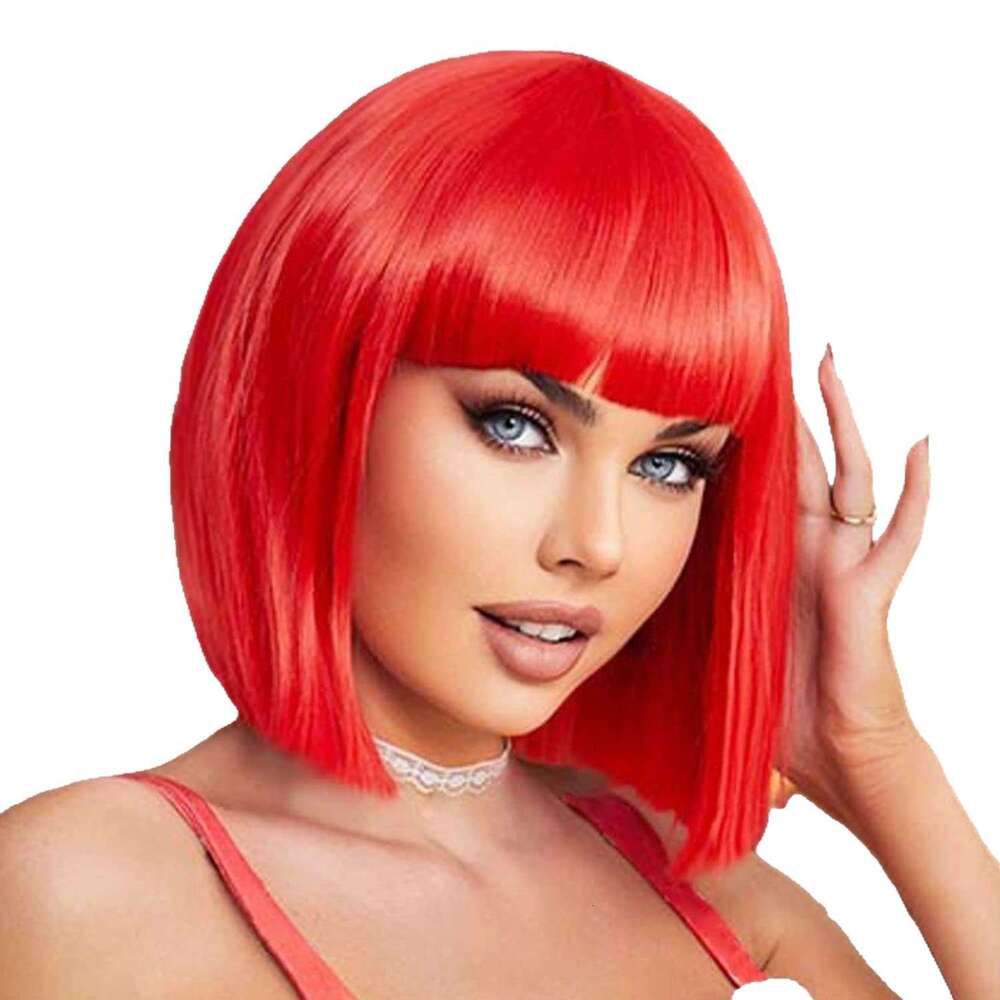 Lace Front Bobo Cut Black Wig High Temperature Fiber Middle Part Short Straight Hair