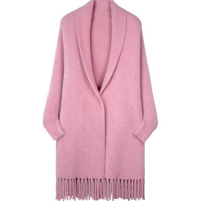 9 Colors Solid Faux Mink Cashmere Autumn Winter Warm Tassel Cape Women Thicken Poncho Loose Long Velvet Streetwear Shawl Coat J251118