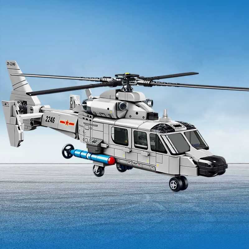 SEMBO Z9 Shipborne Helicopter Assemblage Building Blocks MOC Armed Aircraft Fighter Soldiers Model Bricks Kids Toys Boys Gifts J251022