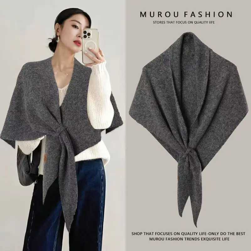 New Fashion Imitation Cashmere Women Scarves with Floral Pattern Solid Versatile Paired Wool Blend Knitted Triangle Shawl Female J251118