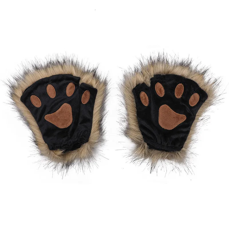 Wolf Paw Gloves Faux Fur Fingerless Mittens Winter Warm Cat Claw Glove Cosplay Accessories Halloween Fancy Party Props 251021