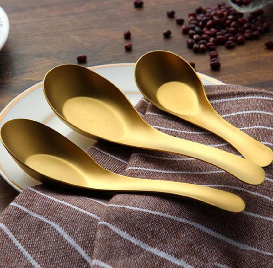 Stainless Steel Soup Spoons Gold Cooked Rice Scoop Kids Dinner Tableware Kitchen Accessories Wholesale4962569