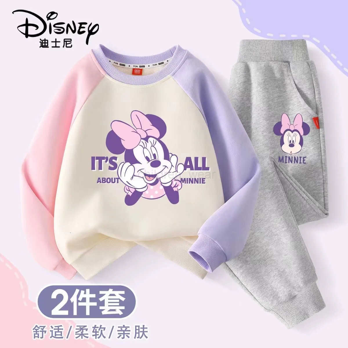 Disney Autumn Baby Girls Clothes Set Children Girl Minnie Printed Sweatshirts Pullover Top And Pants Suit Kid 2pcs Tracksuits H251022